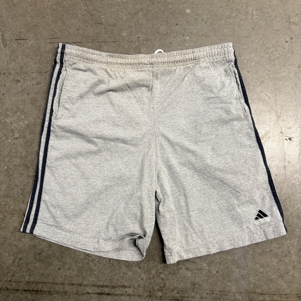 Vintage Adidas Mens Gray‎ 3 Stripe Jersey Cotton Athletic Shorts Made in USA M